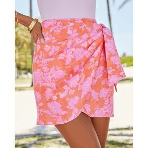 Do + Be Womens Mini Skirt Miami Gardens Wrap Floral Red Orange Size Large Beach